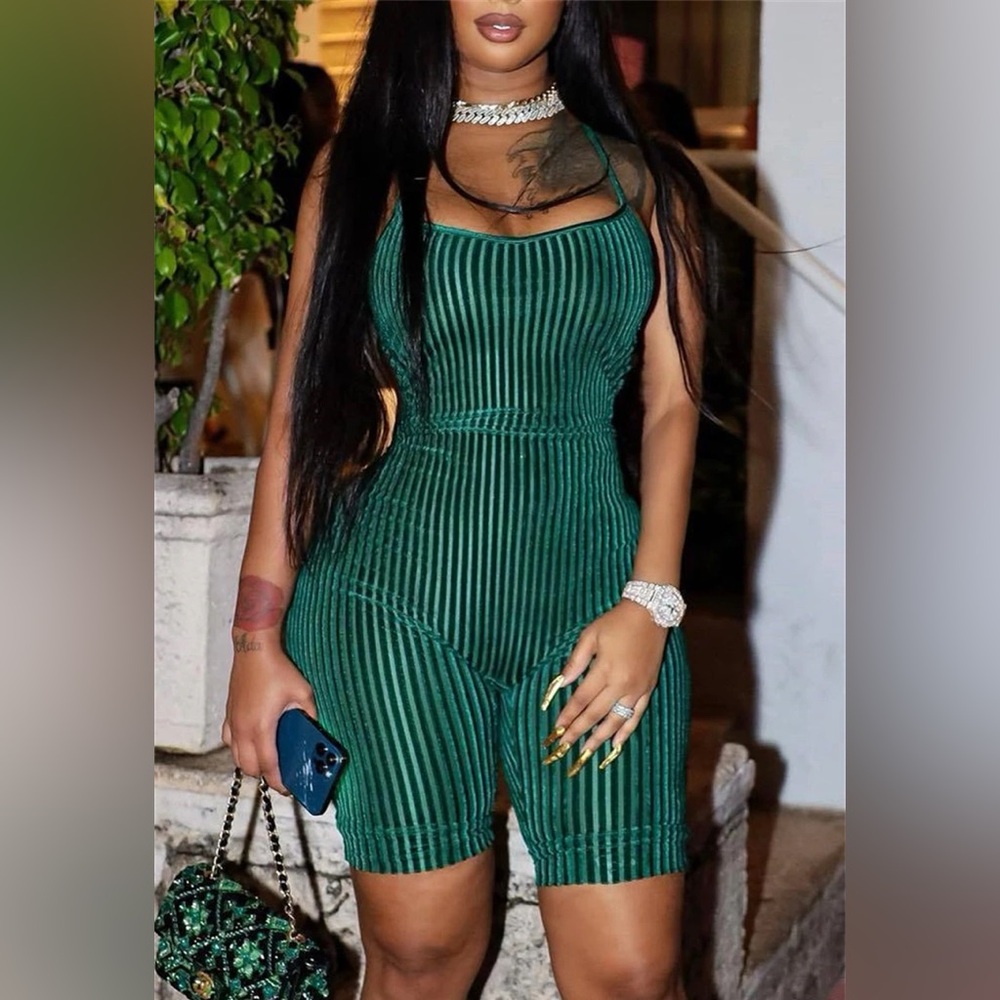 Velvet Backless Halter Neck Romper